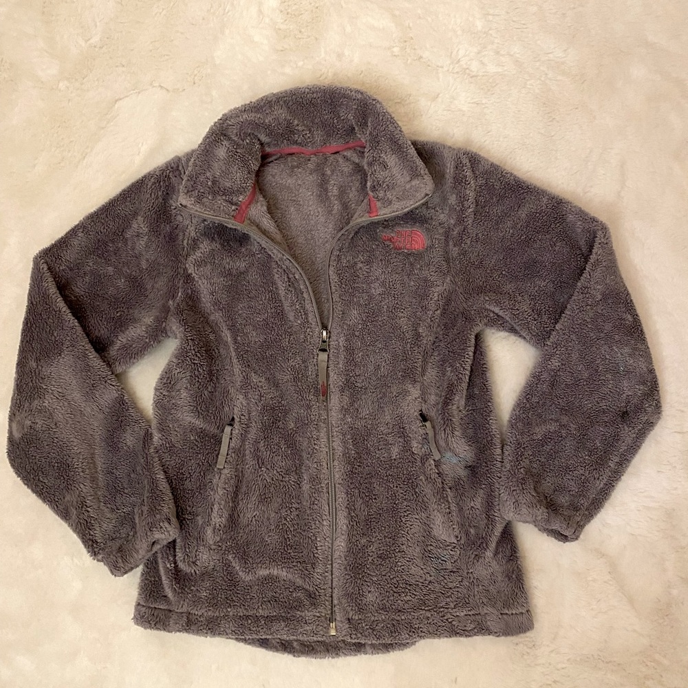Kids The North Face fleece gray/pink trim size 7/8